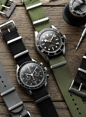 lugran英式皇家Navy学院一条过帆布表带复古劳超霸碧湾水鬼精罐头