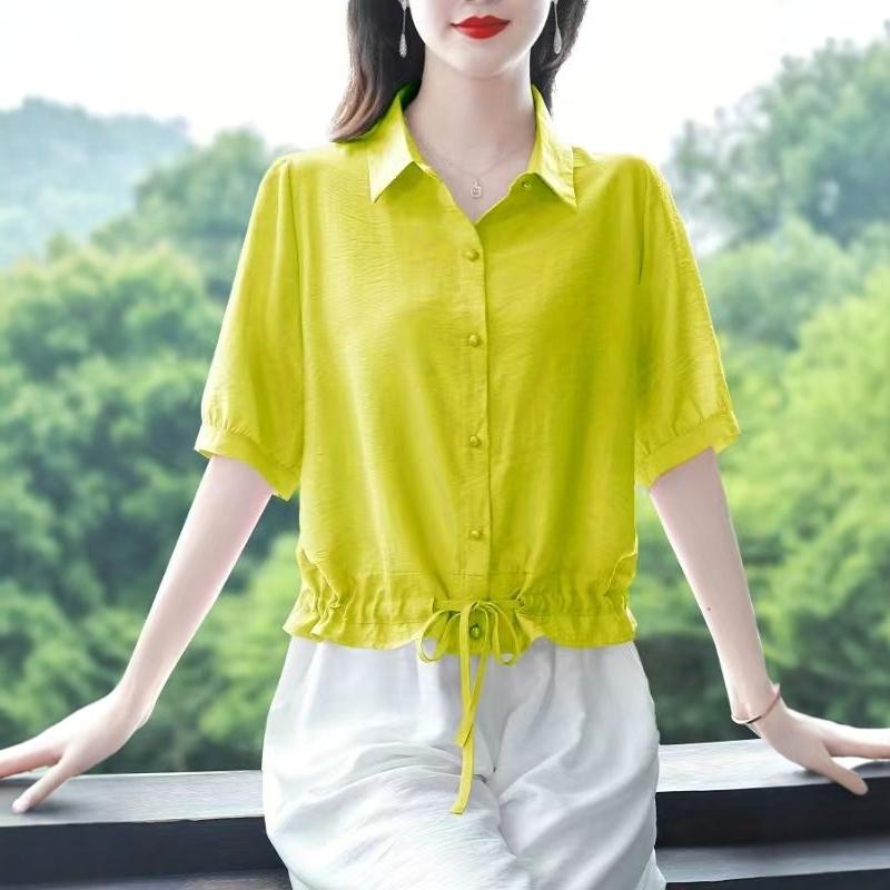 中年妈妈装衬衫女短袖夏季2025新款洋气减龄宽松短款上衣收腰小衫