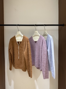 （温柔本体）丝羊绒拉毛V领套头上衣YM8302