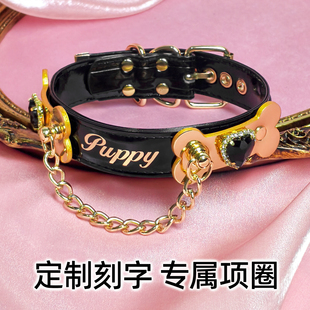 原创设计宝石骨头项圈女m定制刻字puppy小狗铃铛choker情侣K9颈带