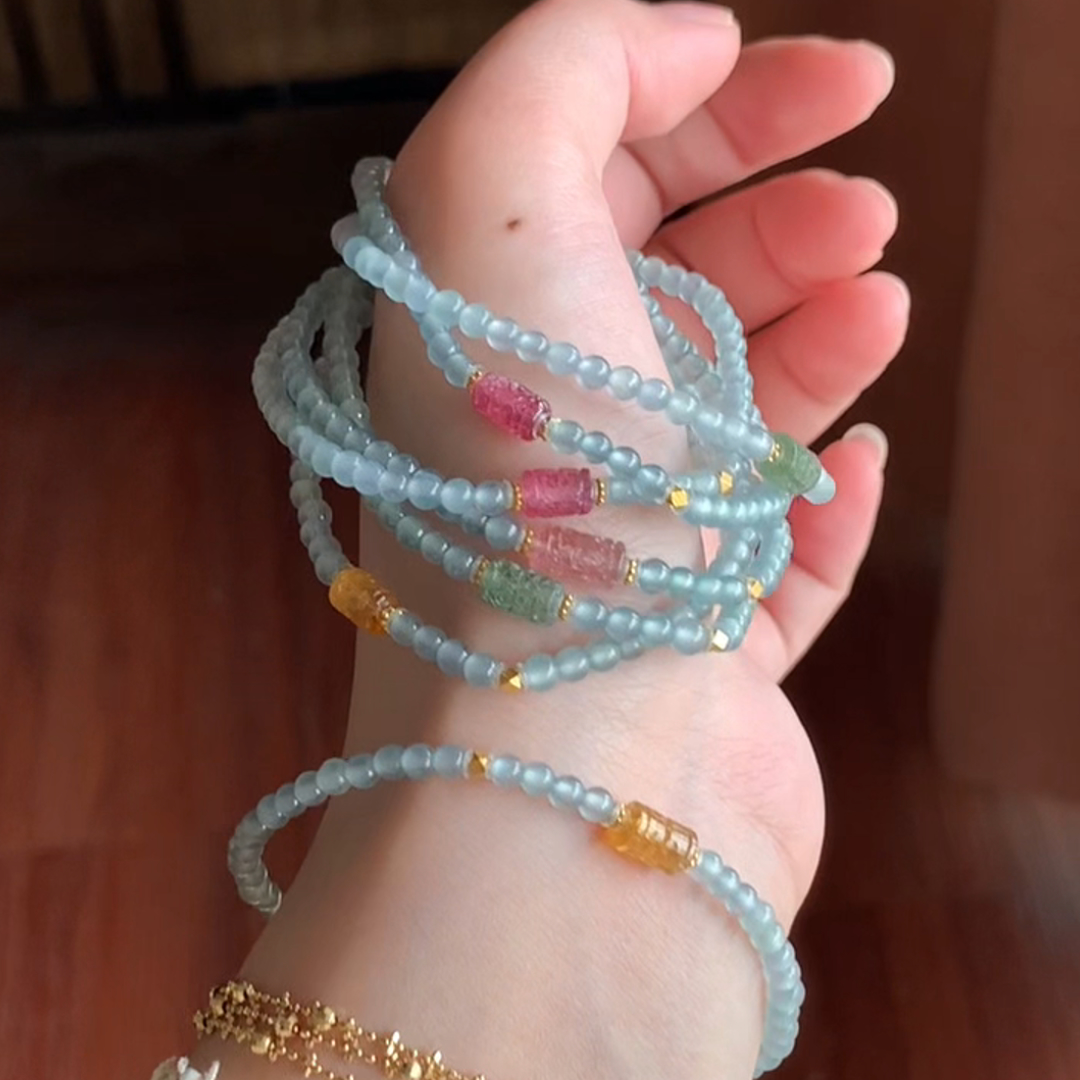 缅甸老坑天然翡翠小米珠手串