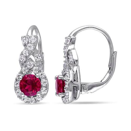 Amour Created Ruby白色蓝宝石Twist Leverback耳环Sterling