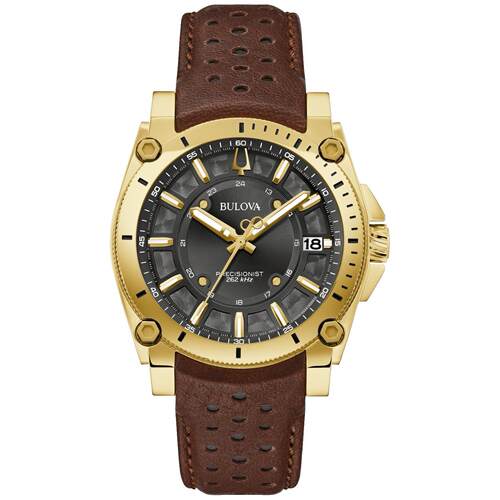 宝路华Bulova 97B216男手表图标黑色表盘棕色皮表带石英
