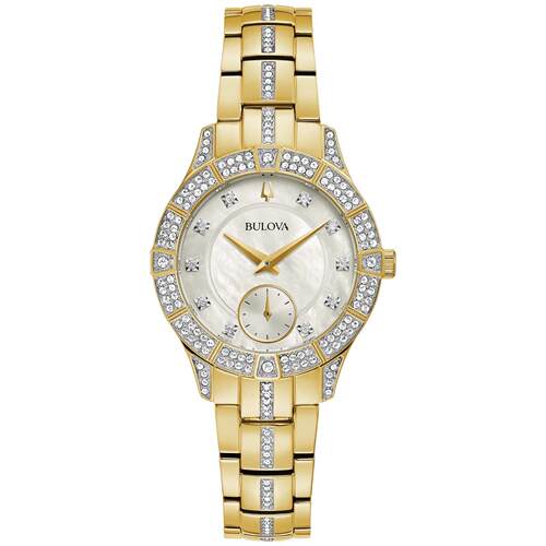 宝路华Bulova 98L283女手表女士石英水晶配饰金色不锈钢