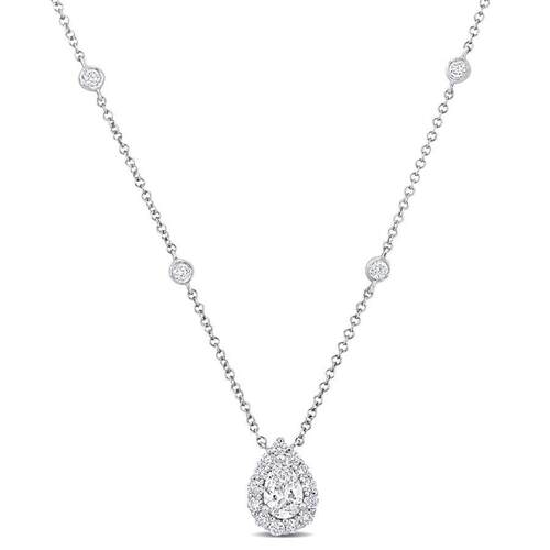 Amour 1 2 Ct TW Pear圆形镶钻项链In Platinum