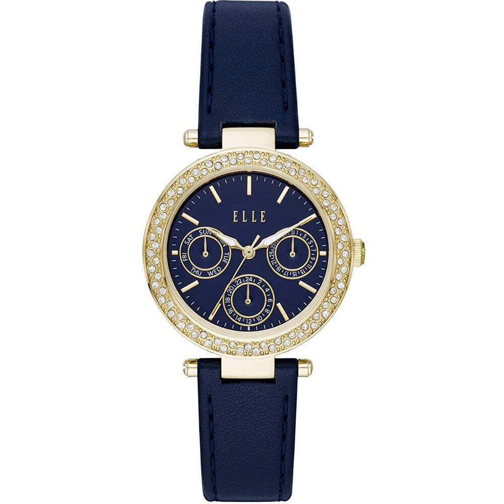 elle ell23015蓝色真皮女手表