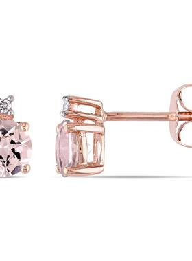 Amour Morganite耳钉Diamonds 10K玫瑰金色
