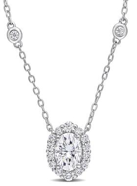 Amour 1 2 CT DEW Created Moissanite椭圆形Halo项链In纯银