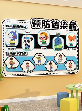 春秋季预防传染病主题文化墙面装饰教室黑板报幼儿园环创材料成品