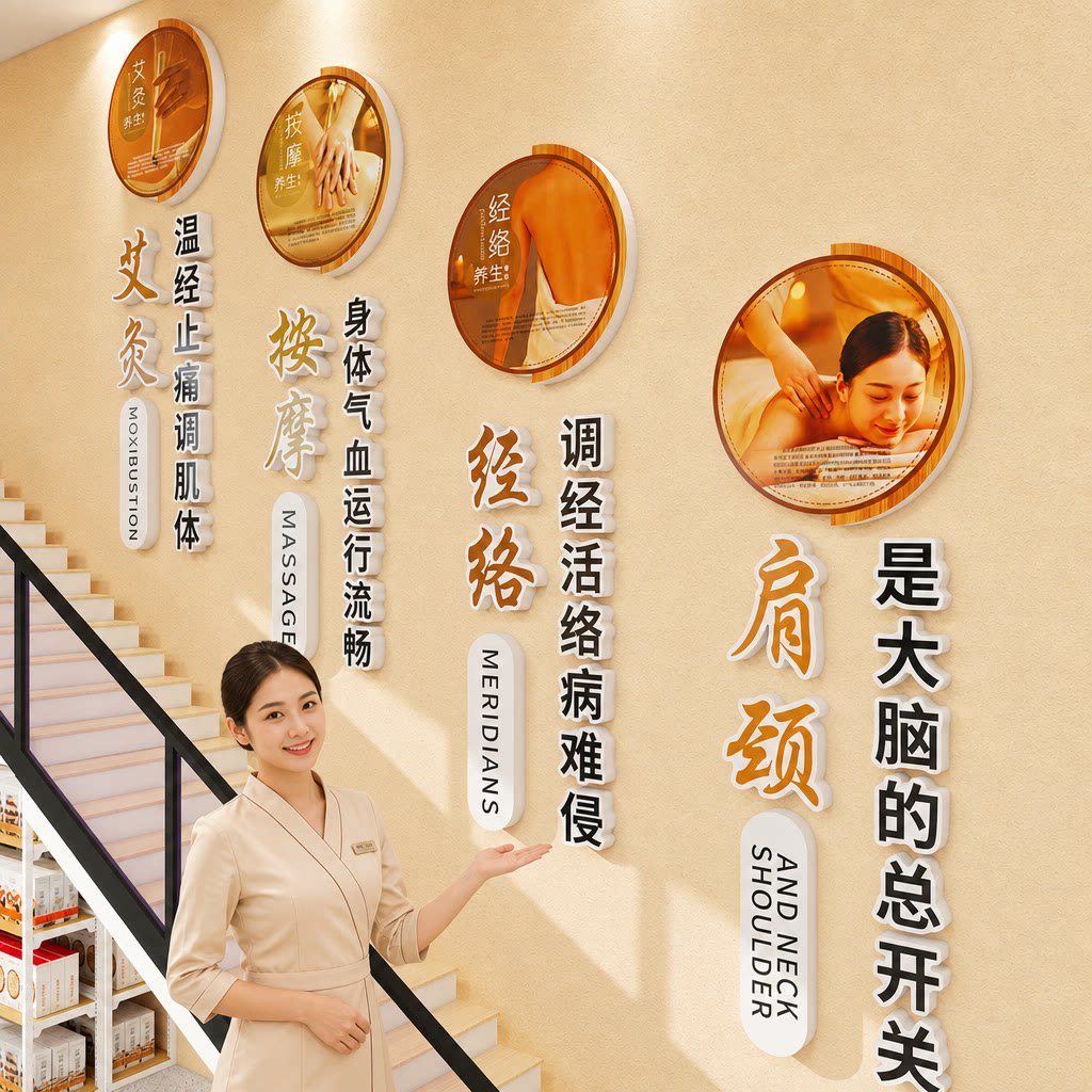 美容院中医养生馆高级感背景墙画