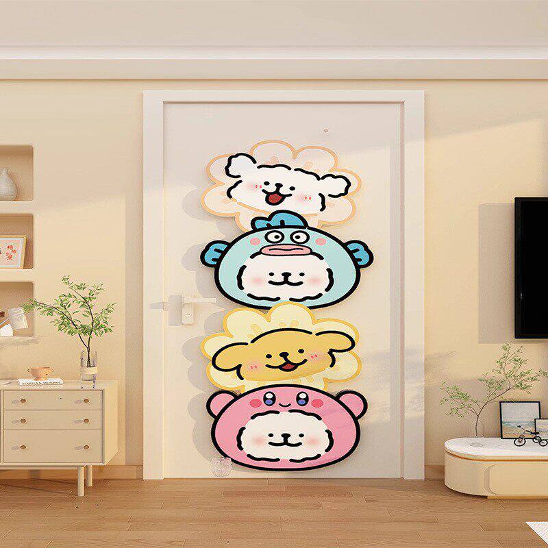 线条小狗电视机背景大白墙面装饰画贴纸自粘2026新款客厅改造门上