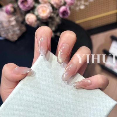 (粉雪山）逸绘腮红美甲轻奢显白气质香槟金猫眼纯手工穿戴甲
