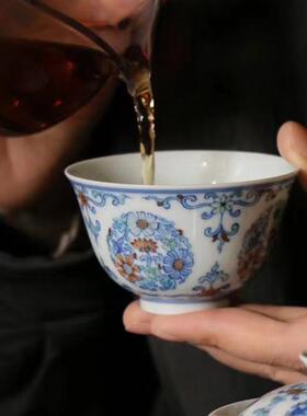 一溪山房 景德镇纯手工手绘青花斗彩陶瓷 团菊系列