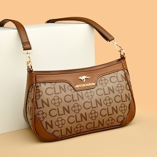 老花斜挎小包真皮女包2026新款 印花中年单肩妈妈包百搭软皮 潮时尚