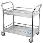 不锈钢双扶手推车双层加厚围栏静音定制医疗器械设备实验室小推车