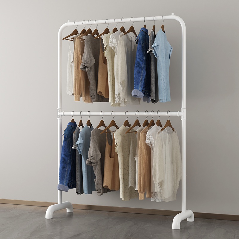 衣架落地卧室挂衣架家用阳台单杆式晾衣架简易双层展示架衣帽架子