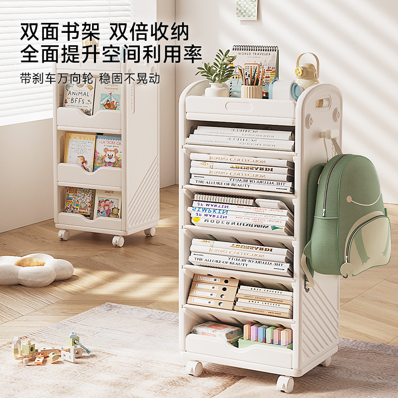 儿童书架家用收纳架旋转一体落地书柜置物架玩具宝宝绘本架可移动