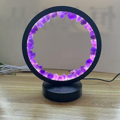 天然紫水晶晶簇圆形夜灯usb插电底座欧美家居圣诞节灯饰摆件