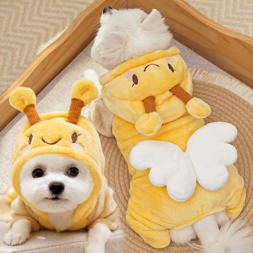 加绒法兰绒四脚衣宠物狗狗猫咪秋冬保暖衣服用品卡通蜜蜂泰迪比熊