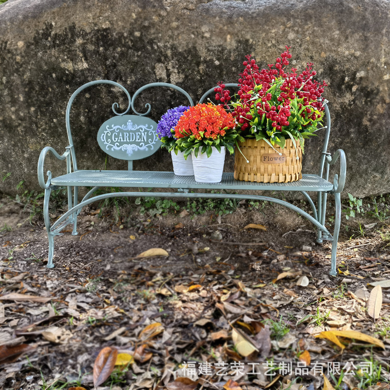 庭院落地式欧式装饰铁艺儿童椅子户外花架阳台折叠靠背长凳花盆架