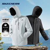 斯凯奇90鹅绒保暖羽绒服红色男女情侣装 拉链大口袋户外连帽冬外套