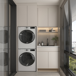 蜂窝铝阳台洗衣机柜组合双机洗衣洪干机叠放一体储物柜定制台盆柜