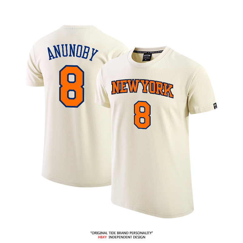 thumbnail for Knicks OG Anunoby jersey T-shirt, short-sleeve men's basketball loose crew neck pure cotton summer casual