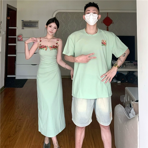 Tide, небольшая дизайнерская летняя парная одежда для влюбленных, футболка с коротким рукавом, платье, юбка, тренд сезона, в корейском стиле, французский стиль