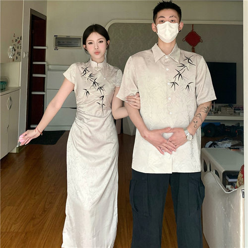 显瘦中长款新中式竹子旗袍裙