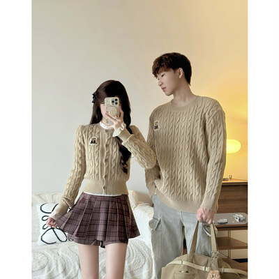 学院风修身显瘦刺绣小熊毛衣开衫