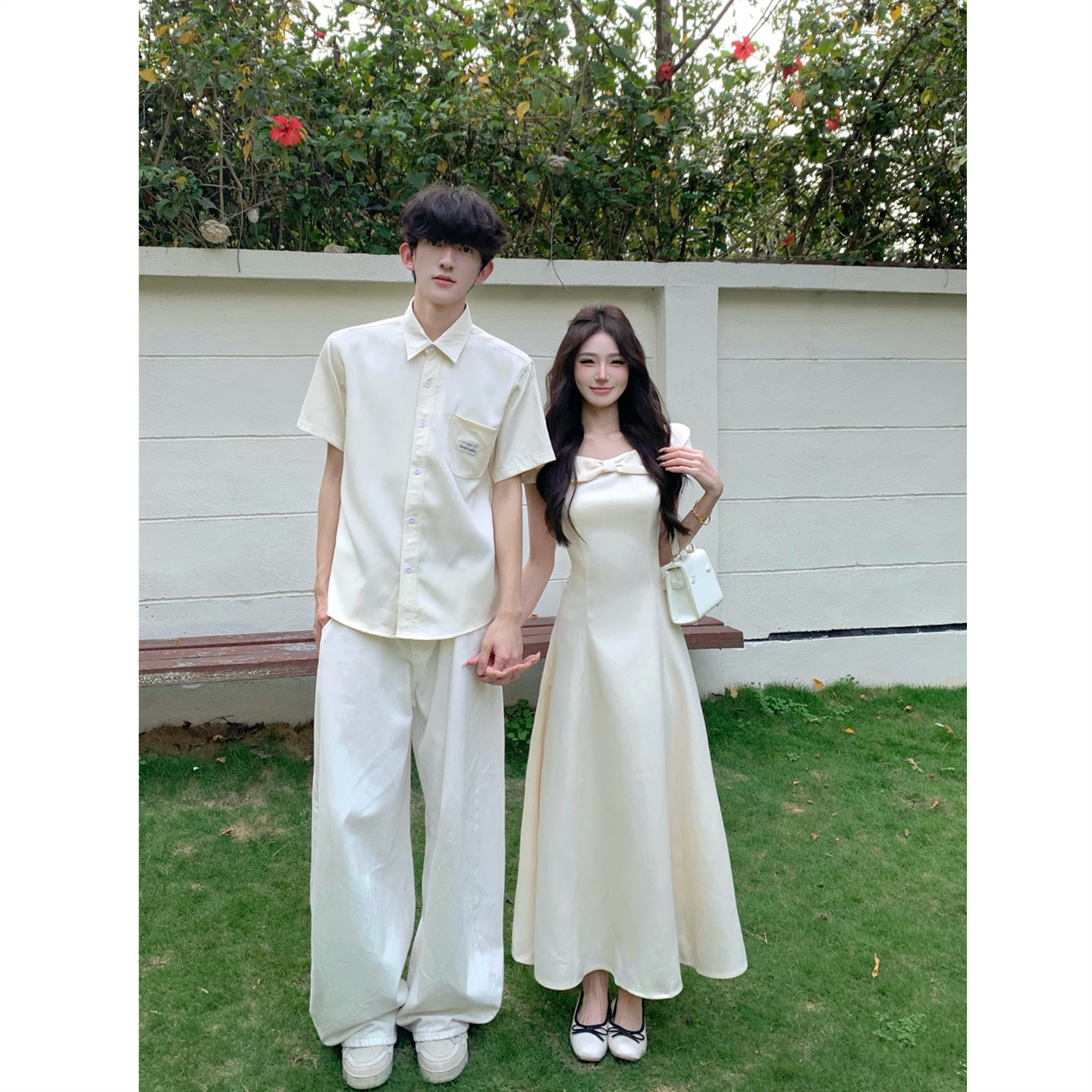 小众设计感情侣装夏季2026韩版短袖衬衫男女连衣裙法式一裙一衣潮