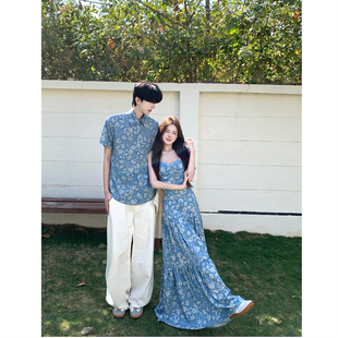 夏季 男女连衣裙法式 2026韩版 衬衫 一裙一衣潮 短袖 小众设计感情侣装