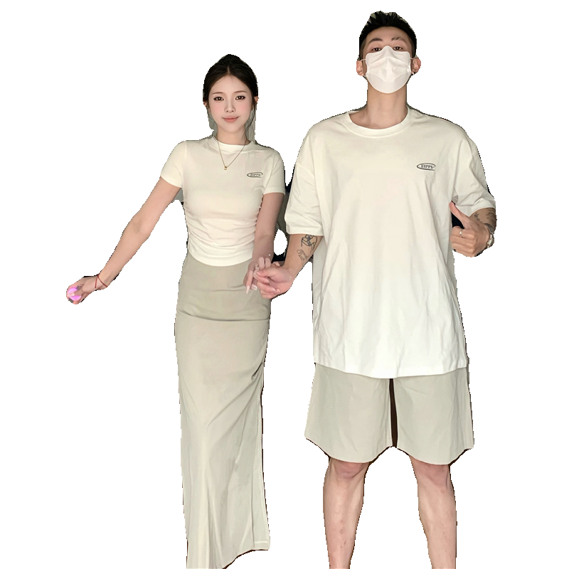 修身显瘦小众高腰T恤+裙子两件套