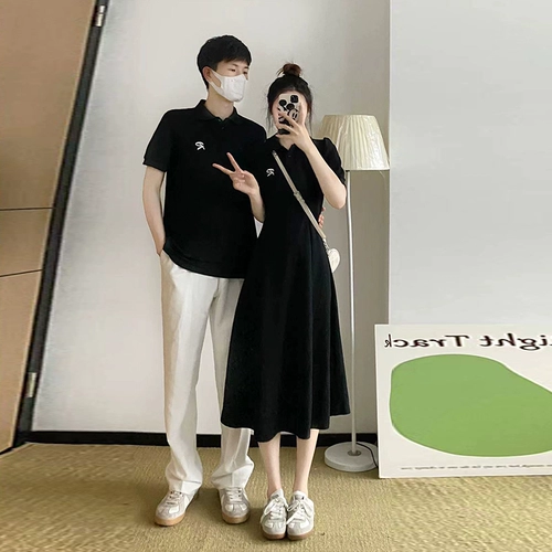 Tide, небольшая дизайнерская летняя парная одежда для влюбленных, футболка с коротким рукавом, платье, юбка, тренд сезона, в корейском стиле, французский стиль