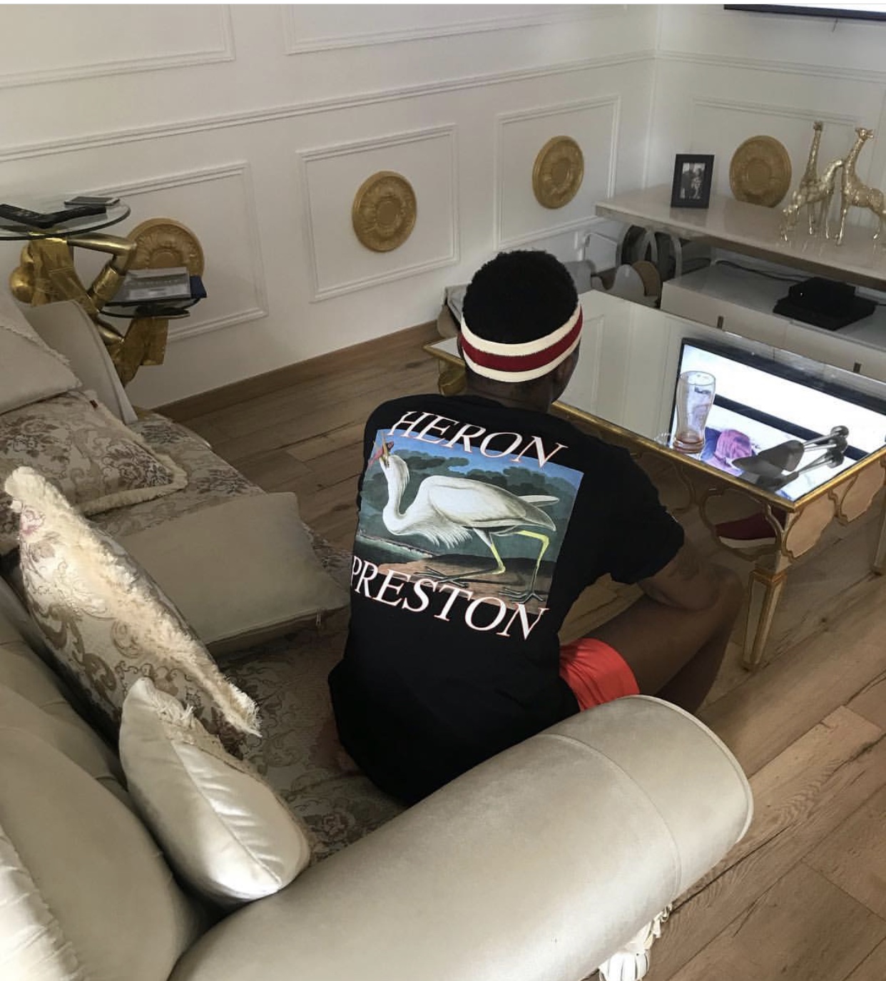 欧美ins网红上身宽松百搭复古短袖情侣T恤男女潮HP仙鹤T-Shirt