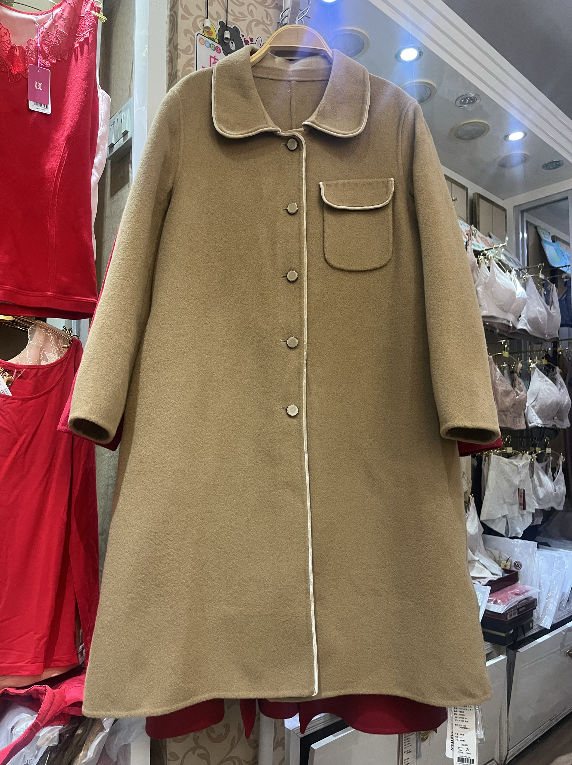 品牌撤柜秋冬双面呢大衣口袋设计双面羊毛呢子大衣女外套