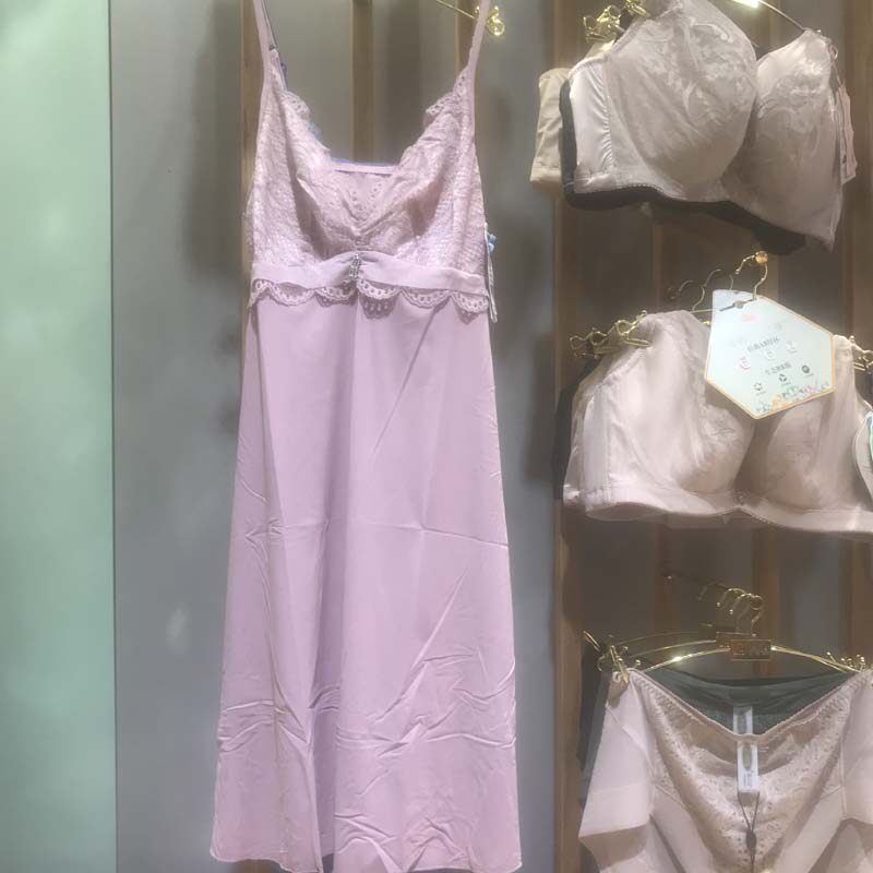 性感吊带衫无袖蕾丝绣花粉色睡裙