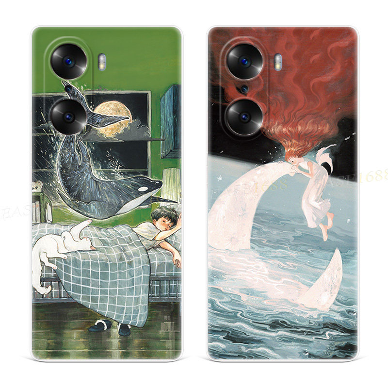 鲸梦摇篮曲适用华为荣耀80手机壳90+70pro治愈系60文艺50小清新30s/20i/100/9直屏版GT的se女款软十
