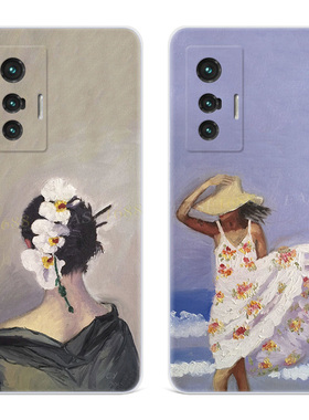 少女背影适用vivo x80手机壳x100x90x70x60x50油画x30x27pro+复古x23幻彩版x21i文艺x20a欧美风x9plus女款软t