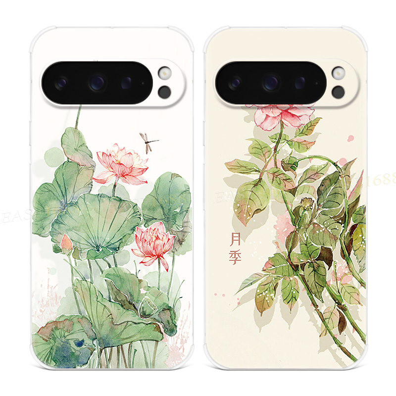 复古花朵适用谷歌Pixel10手机壳9pro/8/7/6A荷花XL个性夏日文艺女款气囊防摔软