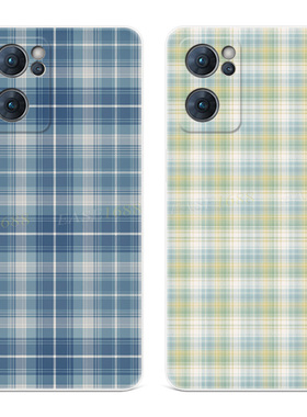 蓝色格子9适用oppo reno10手机壳11/8pro+6文艺7/5K绿色4se简约格纹3元气版2z女款Ace轻薄软十一