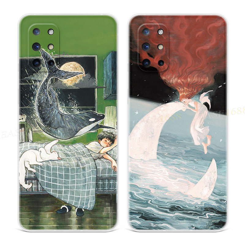 鲸梦摇篮曲适用1+11一加10pro手机壳12/9R文艺8t7治愈系6可爱5五六七八九十二Ace2女款3软