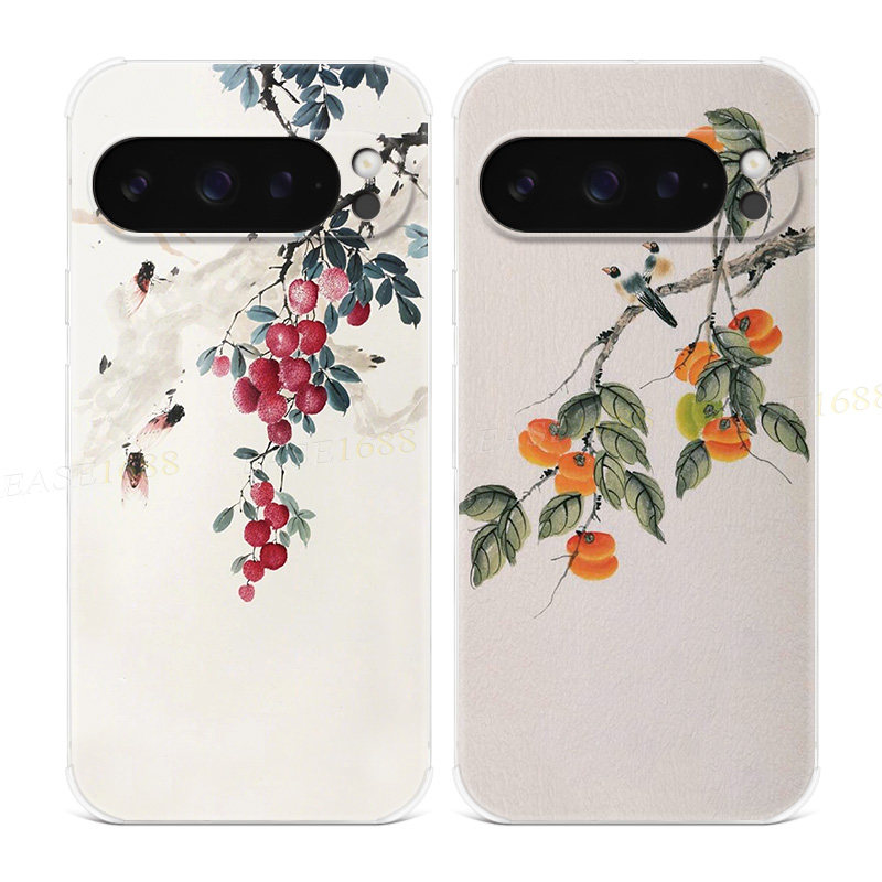 荔枝寓意适用谷歌Pixel10手机壳9pro/8/7/6A喜鹊柿柿如意XL复古妈妈用的中国风文艺女款气囊防摔软