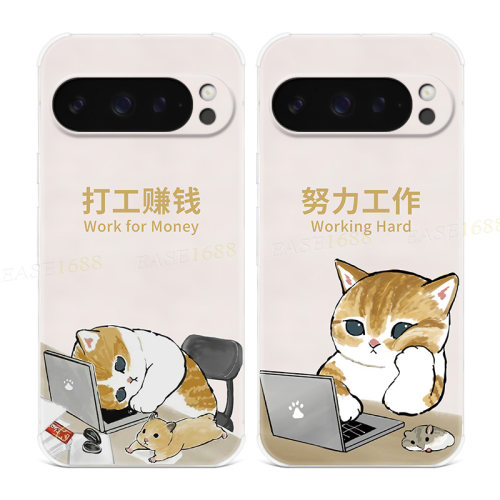 努力工作适用谷歌Pixel10手机壳9pro/8/7/6A可爱小猫咪XL简约卡通女款气囊防摔软