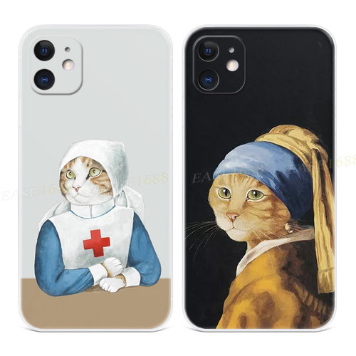 可爱猫咪适用苹果油画手机壳