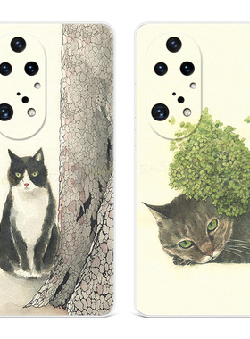 黑色猫咪适用华为p50pro荣耀x30手机壳x40i卡通x20se简约x10max可爱9x8x7x8c7a女款轻薄软e