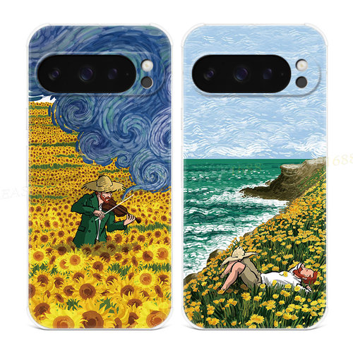 拉琴梵高适用谷歌Pixel10手机壳9pro/8/7/6A文艺XL小清新可爱油画女款气囊防摔软