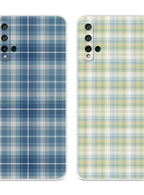 蓝色格子适用华为nova5pro手机壳6se文艺绿色5i5z4e3i3e2s小清新格纹plus女款轻薄软
