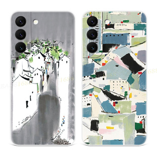 s24 A54plus女款 s23 A55 中国风edge软 小清新s21ultra文艺s20fe油画A56 江南白墙黛瓦适用三星s22手机壳s25