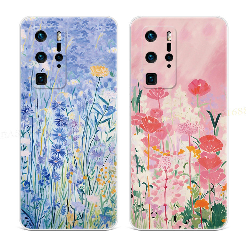 小碎花油画适用华为p60手机壳P50p40p30p20pro+唯美p10p9plus文艺小清新女款软e十art